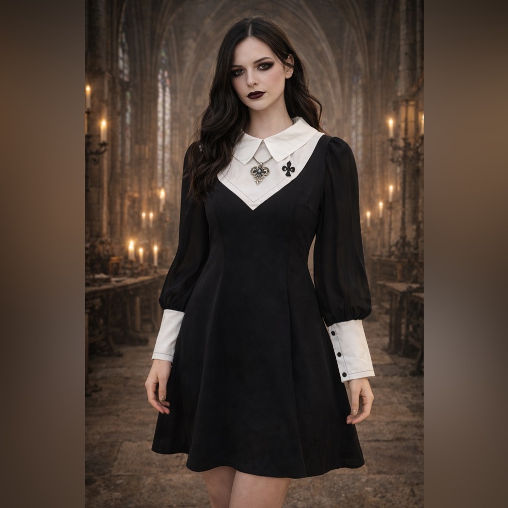 Zara Black and White Gothic Dress